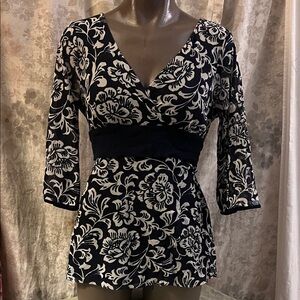 INC International Concepts Black and White Floral Y2K Blouse